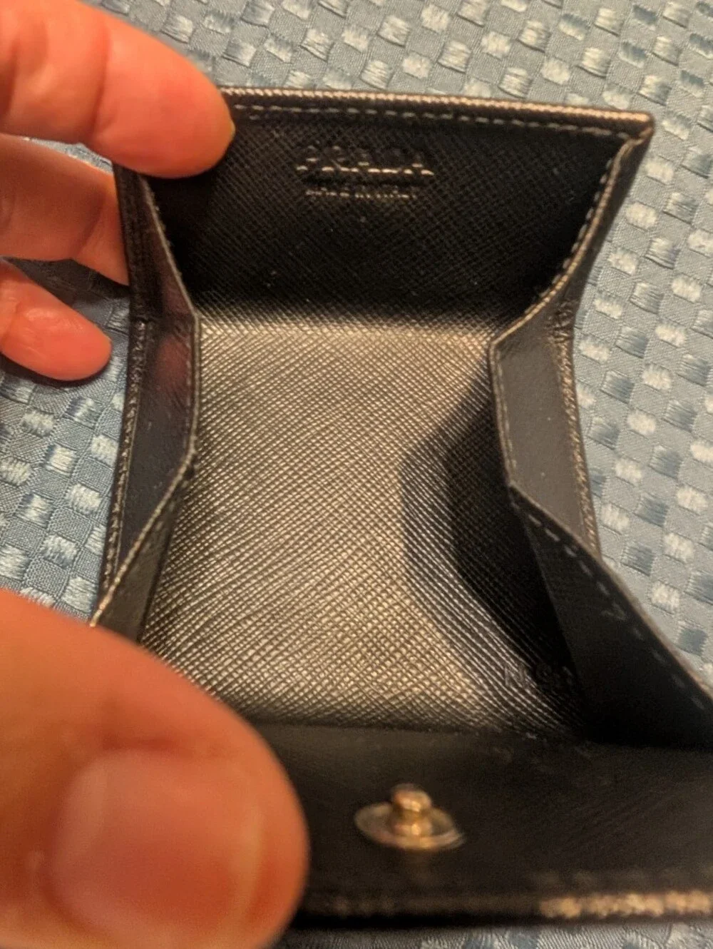 Prada Metallic Saffiano Leather Coin Pouch - Black In Excellent Condition!